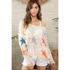 Frayed V Neck Multi Color Star Sweater