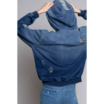 Ripped Distressed Indigo Hoodie