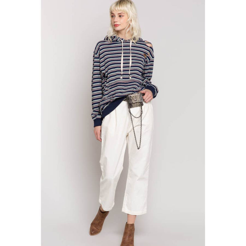 Distressed Multi- Striped Hoodie