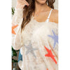 Frayed V Neck Multi Color Star Sweater