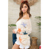Frayed V Neck Multi Color Star Sweater