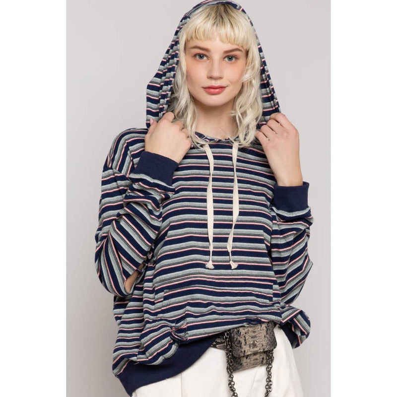 Distressed Multi- Striped Hoodie