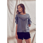 Ruffle trim knit top