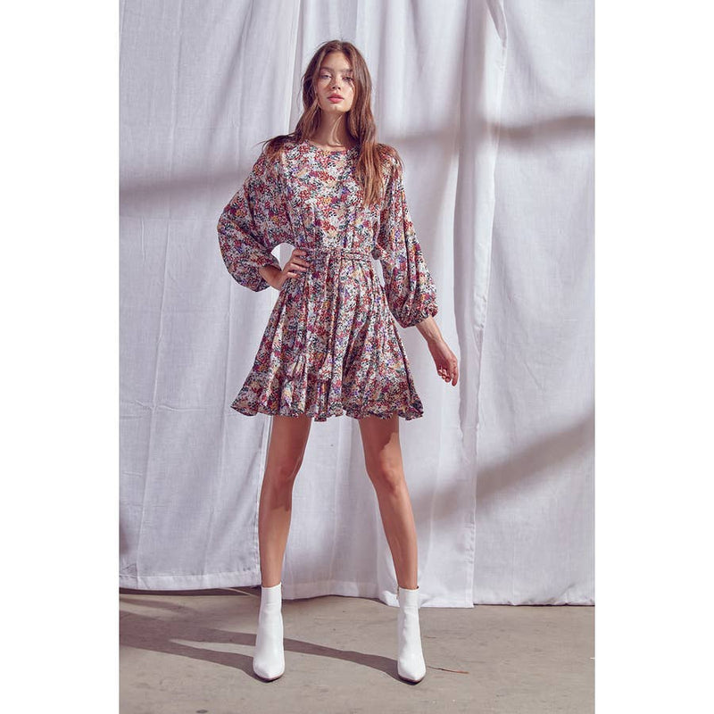 Floral Print Semi Pleated Dress