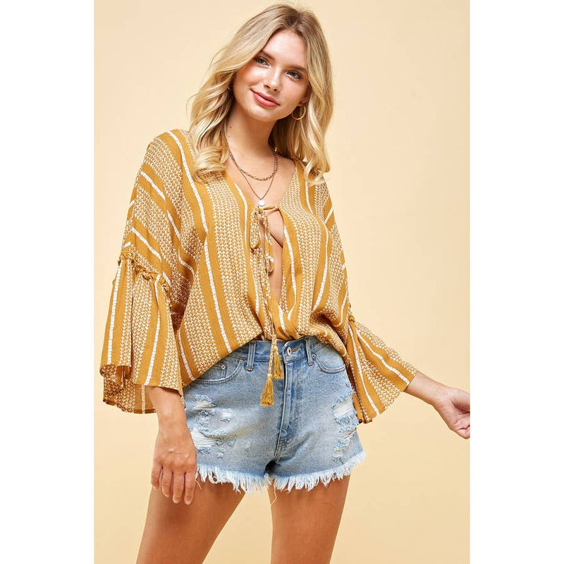Striped Ruffle Sleeve Top