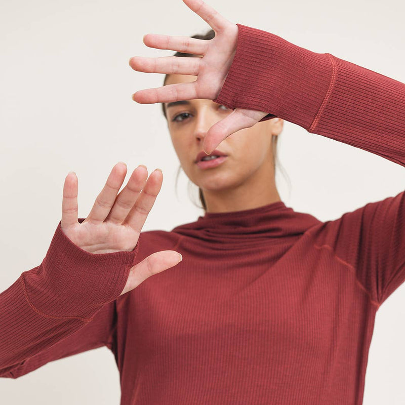 Ribbed Raglan Hoodie Top