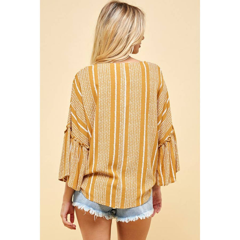 Striped Ruffle Sleeve Top