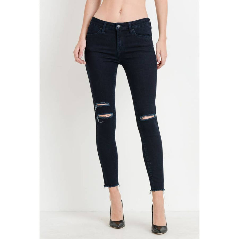 Dark Skinny Jeans w/ Multi Knee Slits