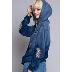 Ripped Distressed Indigo Hoodie