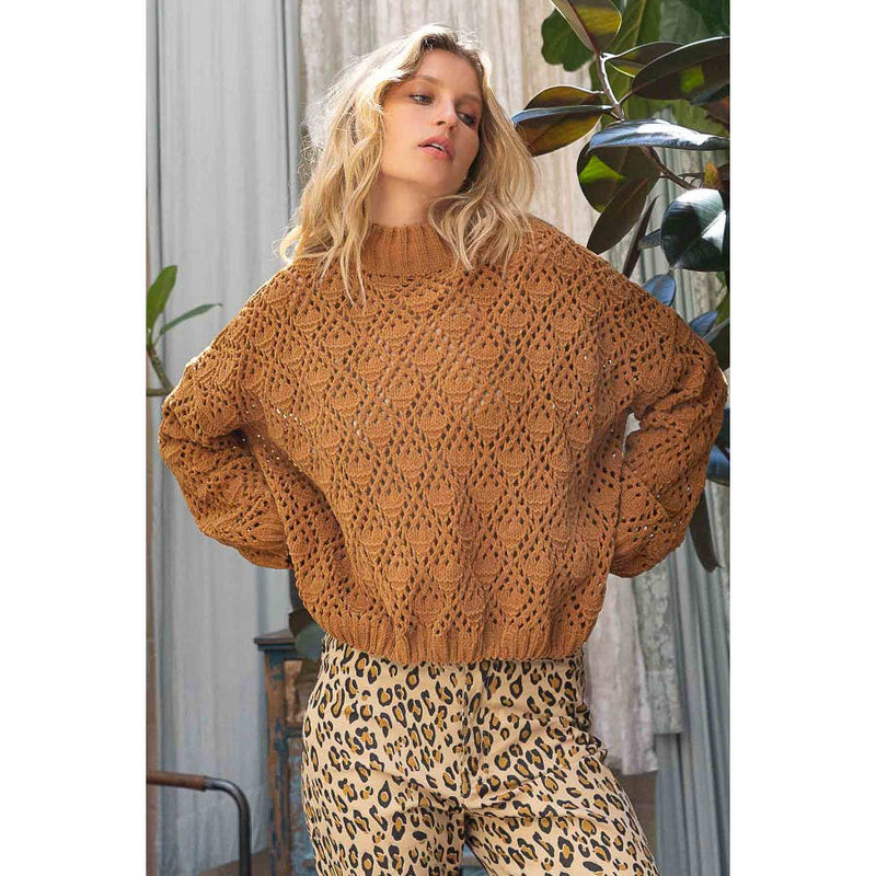 Mock Neck Crochet Sweater