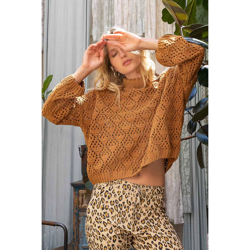Mock Neck Crochet Sweater