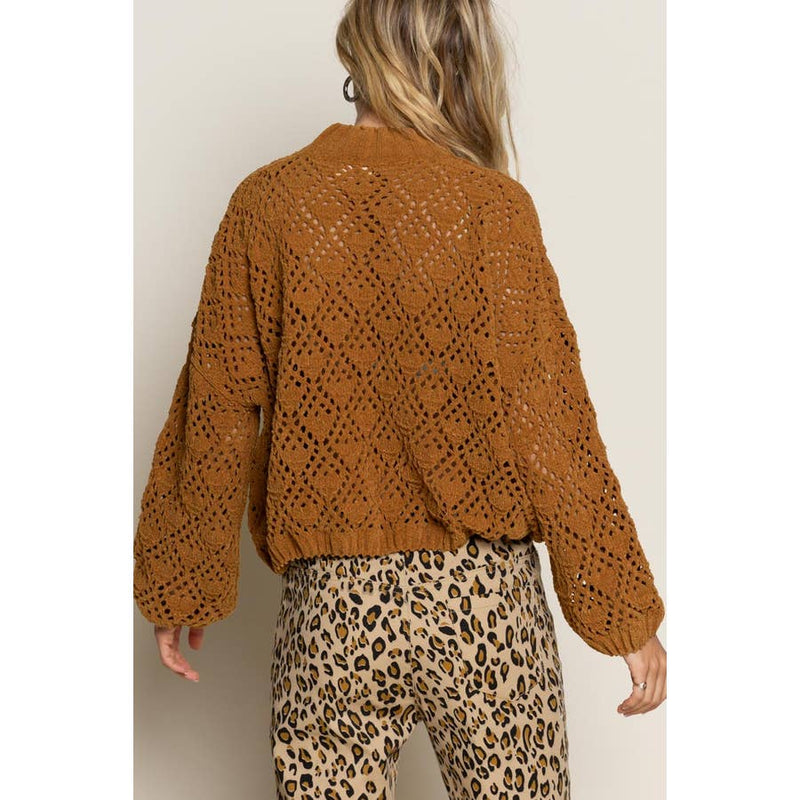 Mock Neck Crochet Sweater