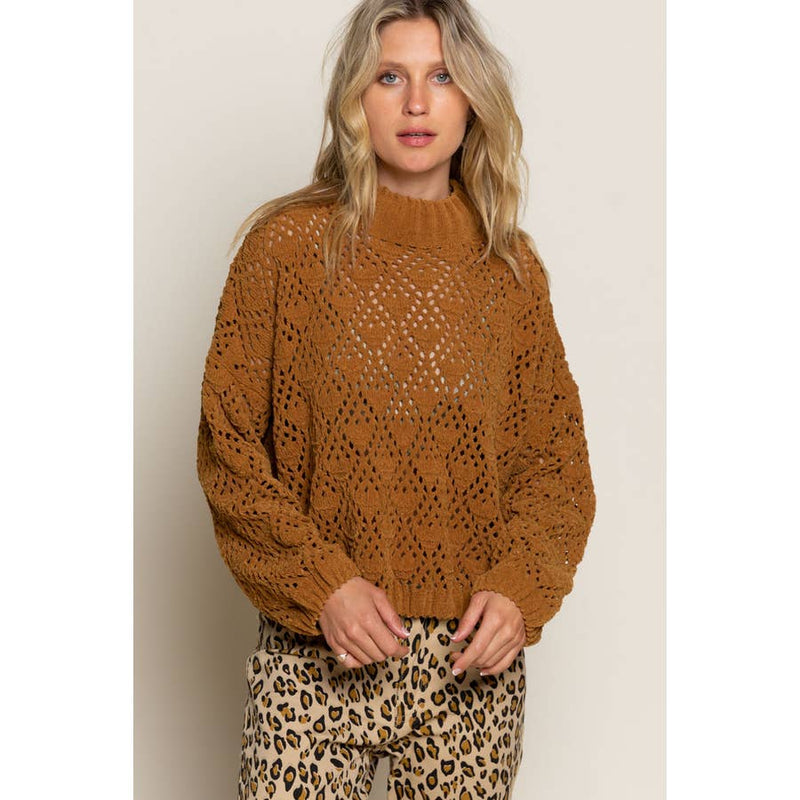 Mock Neck Crochet Sweater