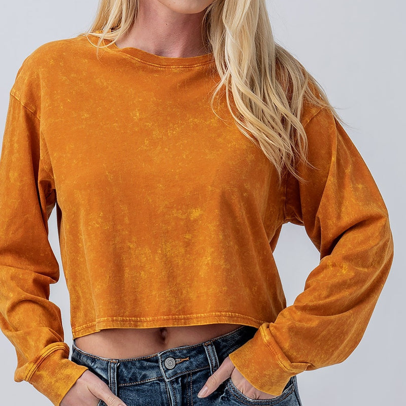 Mineral Wash Long Sleeve Crop Top
