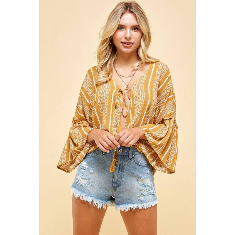 Striped Ruffle Sleeve Top